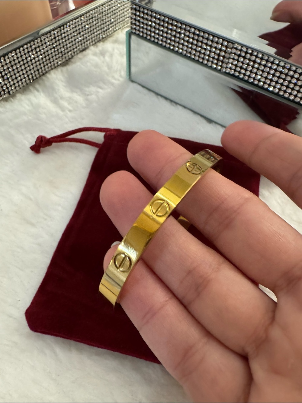 Gold Screw Motif Bangle Bracelet - Designer Style size 17